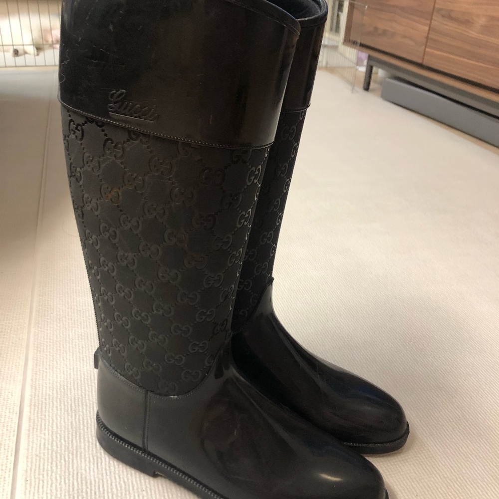 Gucci Women's Black Rubber Monogram GG Rainboots